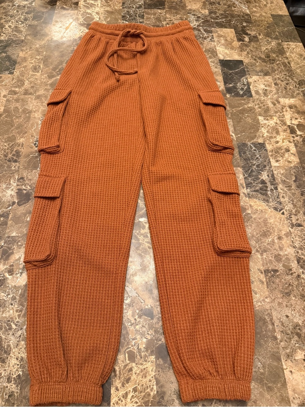Forever 21 Waffle-Knit Cargo Joggers - Rust